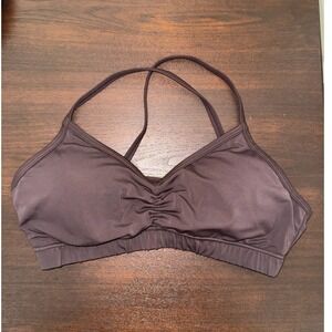 Handful Sports Bra Ruched Front Crisscross Back Dark Brown Women's Small